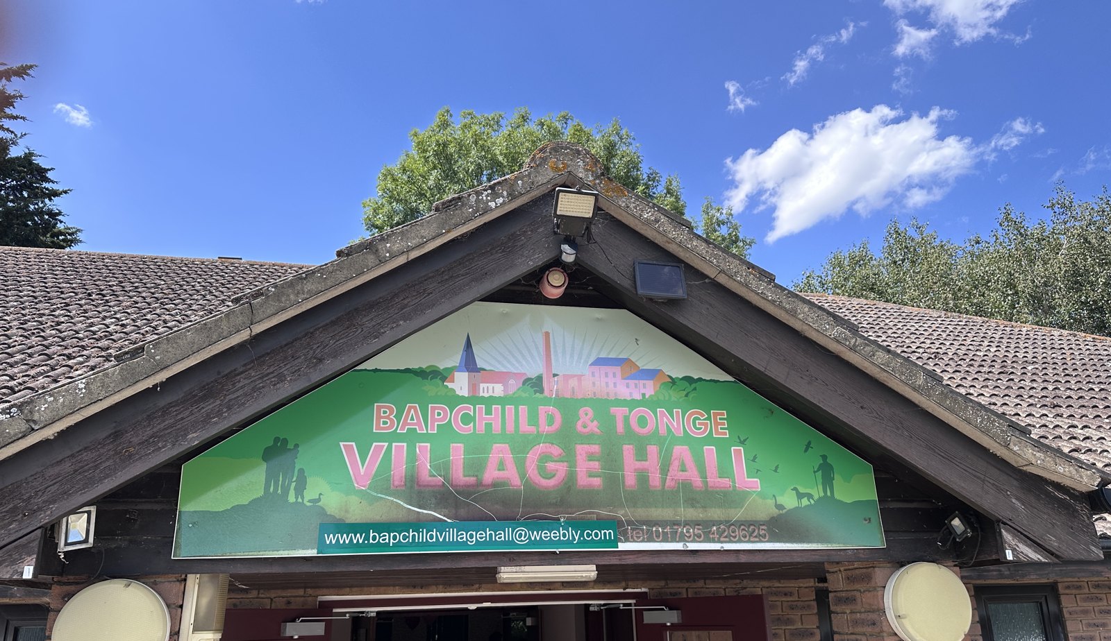 The entrance and sign at Bapchild & Tonge Village Hall near Sittingbourne, Kent